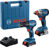Комплет акумулаторских бушилица и бушилица Bosch GDX 18V-285 и GSB 185-LI.