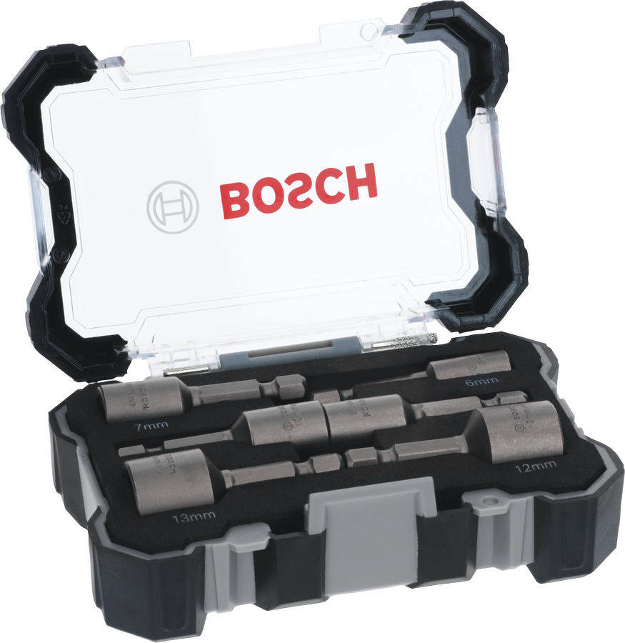 Bosch сет насадних кључева од 6 делова 6-13 мм у кутији за складиштење.