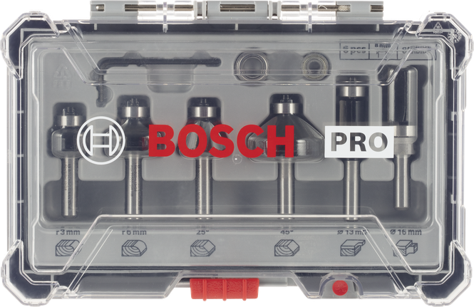 Bosch PRO сет глодала за обраду и ивице са причвршћивањем 8 mm, 6 делова.