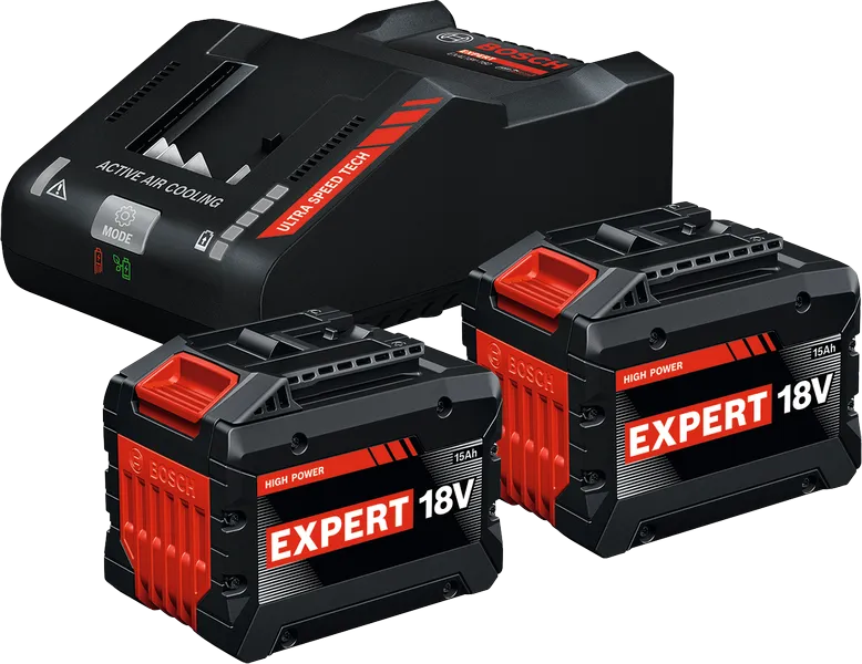 Bosch стартер сет са две батерије од 18V и 15Ah и пуњачем.
