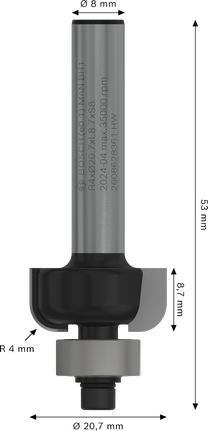 Bosch PRO глодало Cove R 4 за причвршћивање од 8 mm.