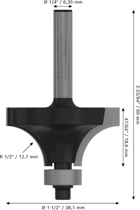 Заокруживање Bosch PRO глодалице преко радијуса од 1/2 инча.