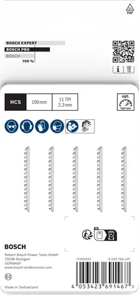 Bosch PRO Plastics PVC и PMMA clean T102H сечива за убодну тестеру 100 mm, пакет од 5 комада.