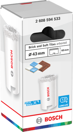 Bosch тестера за рупе са углом за сечење цигле и меких плочица 43 x 60 мм.