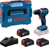Bosch GSR18V-52 акумулаторска бушилица са кутијом и батеријама.