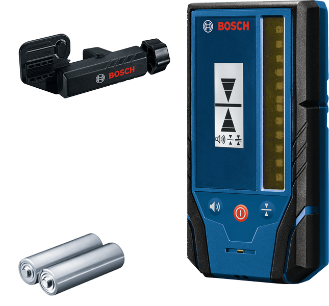 Bosch ЛР 3 ласерски пријемник са стезаљком и батеријама.