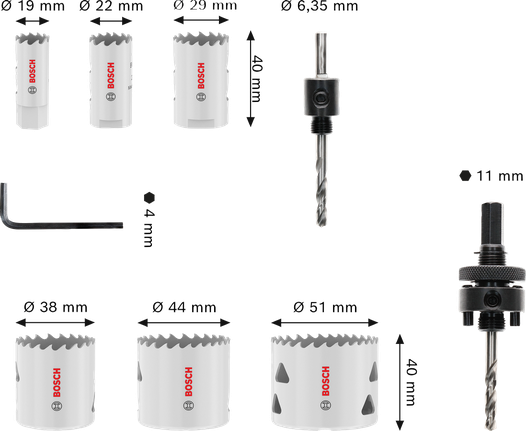 Bosch сет тестера за више материјала са навојем, 19–51 мм.