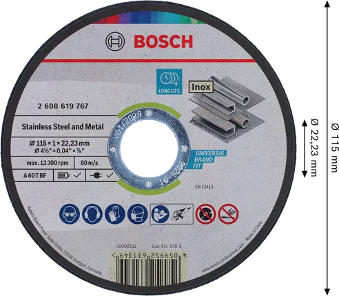 Bosch диск за сечење нерђајућег челика и метала 115 x 1 мм.