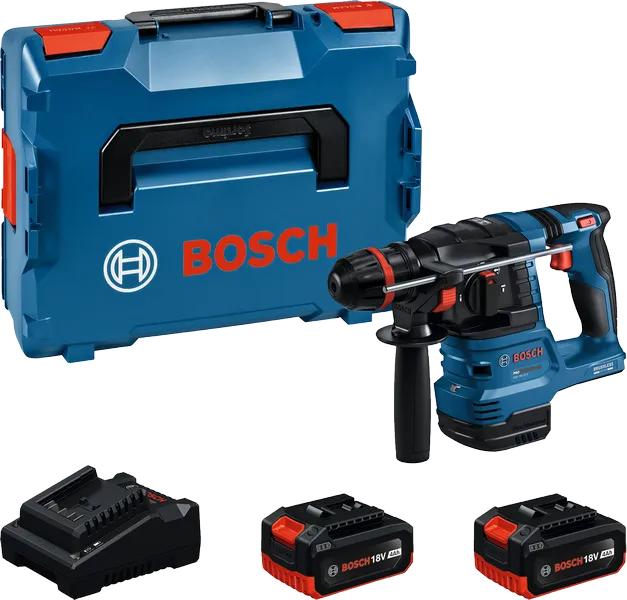 Bosch ГБХ 18В-22 бушотина са кућиштем, батеријама и пуњачем.