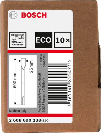 إزميل Bosch SDS-max بطول 600 مم للمطارق، عبوة من 10 قطع.