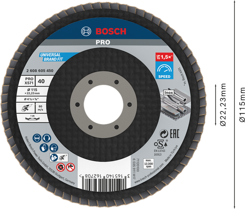 قرص رفرف Bosch PRO X571 بزاوية 115 مم G40 للمعادن.