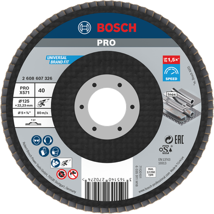 قرص الصنفرة Bosch PRO X571 G40، مقاس 125 مم لطحن المعادن.