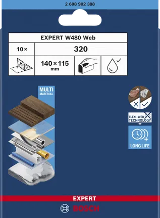 صفائح الصنفرة اليدوية Bosch EXPERT W480 Web 320 مقاس 140×115 مم.