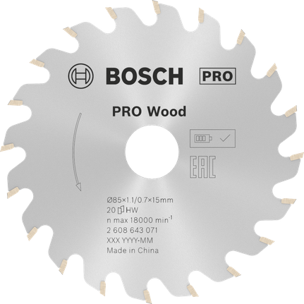 شفرة المنشار الدائرية Bosch PRO Wood مقاس 85 مم 20T للخشب.