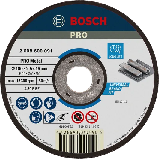 قرص قطع المعادن Bosch PRO 100 × 2.5 × 16 مم طويل العمر.