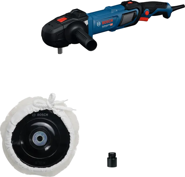 آلة تلميع Bosch GPO 14-180 مع وسادة ومحول المغزل.