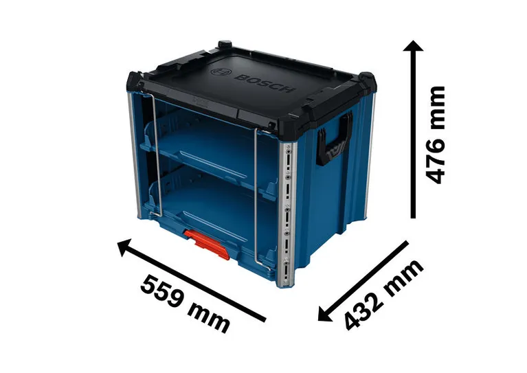 حقيبة حمل Bosch L-BOXX Contractor Rack 2 مع الأبعاد.