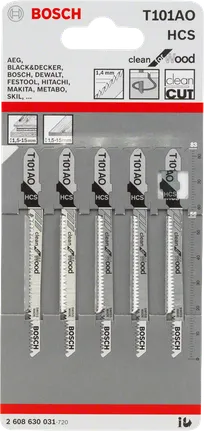 Bosch T101AO jigsaw blade 5-pack.