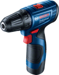 Bosch GSR 120-LI cordless drill set with battery and case.