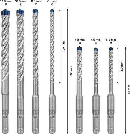 Bosch EXPERT SDS plus-7X hammer drill bit set 7-piece.