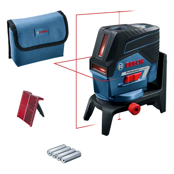 Bosch GCL 2-50 C laser leveling tool with accessories.