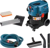 Bosch GAS 35 M AFC wet and dry vacuum cleaner with accessories.
