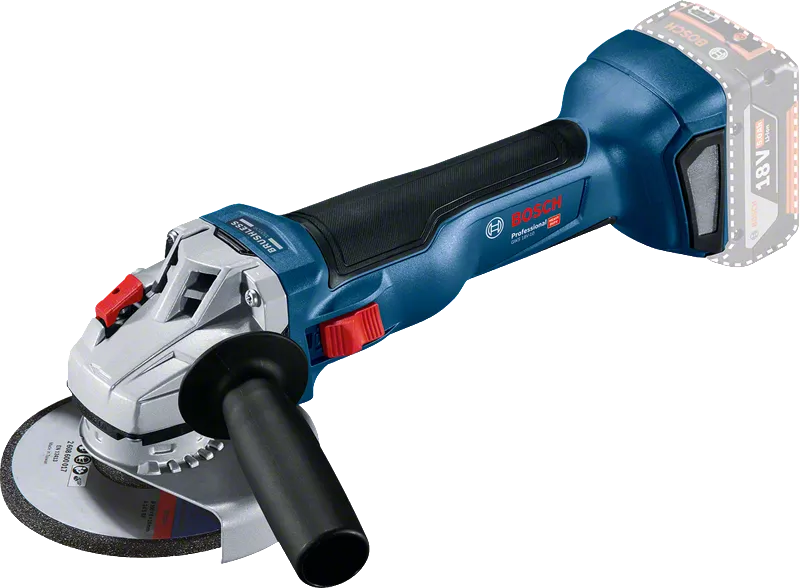 Bosch GWS 18V-10 cordless angle grinder with side handle.