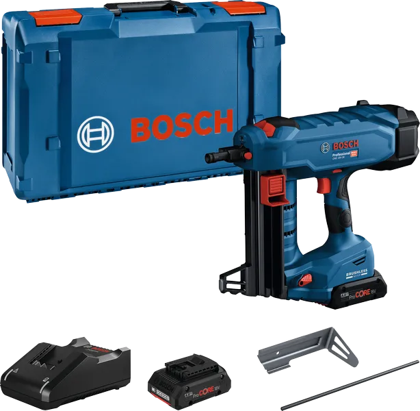 Bosch GNB 18V-38 cordless nailer kit with case.