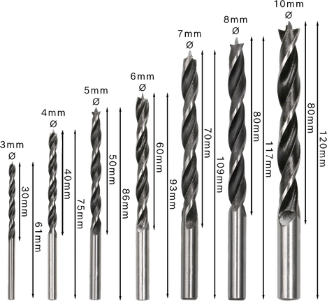 Bosch PRO Wood Brad Point Drill Bit Set, 7 sizes.