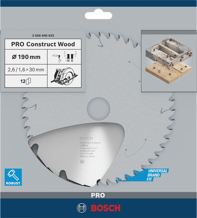 Bosch PRO Construct Wood 190×30 mm circular saw blade.