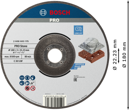 Bosch PRO Stone bonded cutting disc, 180 mm for masonry.