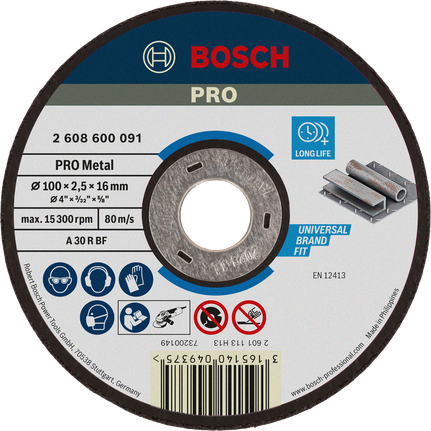 Bosch PRO Metal Bonded Cutting Disc 100 x 2.5 x 16 mm.