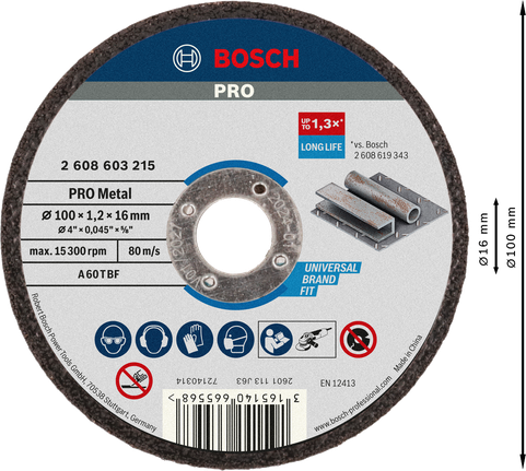 Bosch PRO Metal Bonded Cutting Disc 100 x 1.2 x 16 mm.