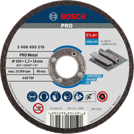 Bosch PRO Metal Bonded Cutting Disc 100 x 1.2 x 16 mm.