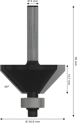 Bosch PRO Router Bit Chamfer 45° shank 6 mm.