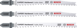 Bosch EXPERT Hardwood 2-side clean jigsaw blade set, 3 pieces.
