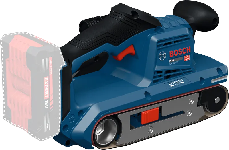Bosch GBS18V-75 belt sander with 18V battery slot.