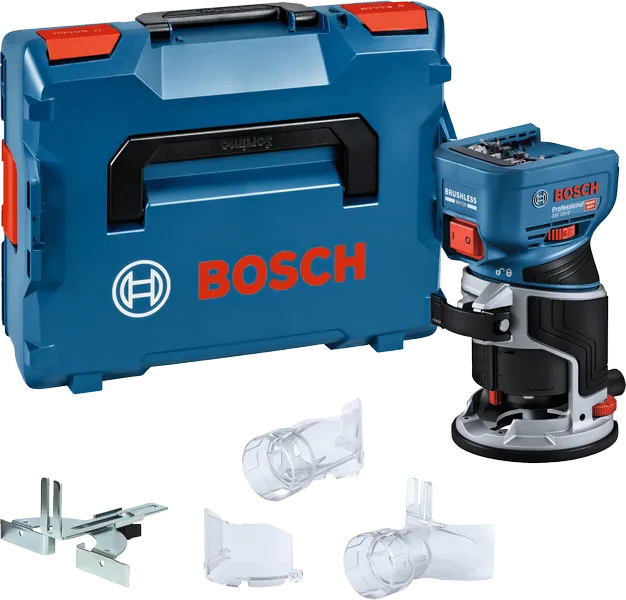 Bosch GKF 18V-8 cordless router set with case.