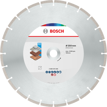 Bosch Multi Material Diamond Cutting Disc 350 mm for diverse materials.