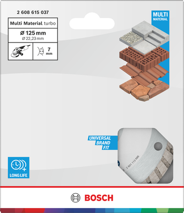 Bosch Multi Material turbo diamond cutting disc 125 mm for universal use.