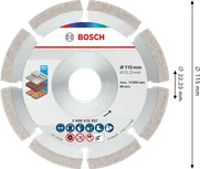 Bosch Multi Material Diamond Cutting Disc 115 mm for various surfaces.