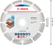 Bosch Multi Material Diamond Cutting Disc 150 mm for various construction materials.