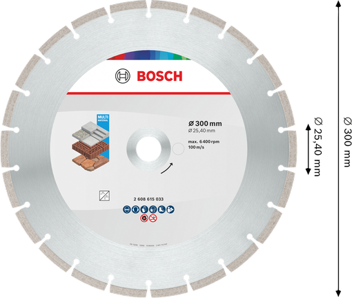 Bosch Multi Material Diamond Cutting Disc 300 mm for various surfaces.
