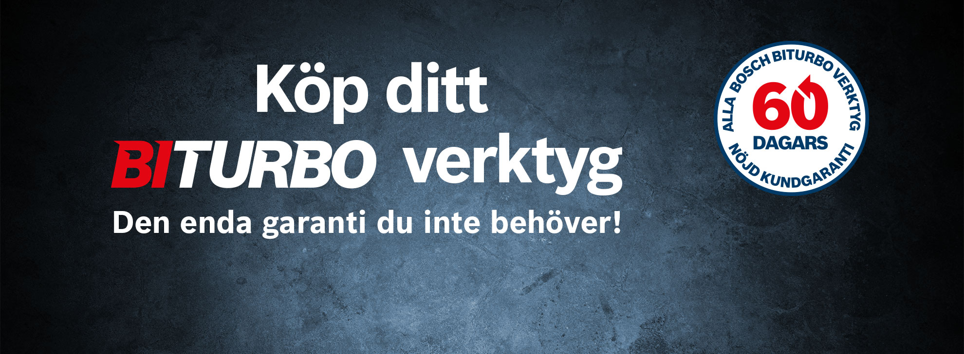 En svart bakgrund med text om Bosch BITURBO verktyg och en garanti.