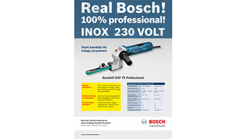 En blå Bosch Professional verktyg med specifikationer på en vit bakgrund.