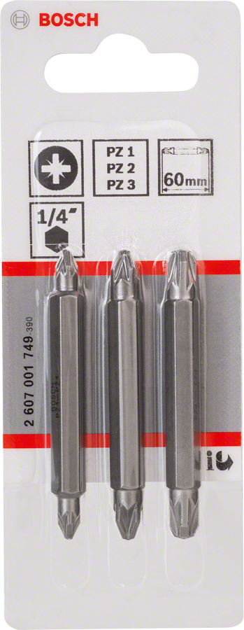 Bosch 3-delad dubbelsidig PZ-bitsats 60 mm.