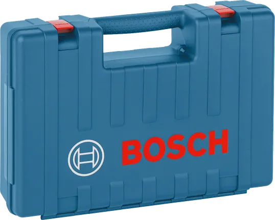 Bosch verktygsväska i plast med handtag och röda spärrar.