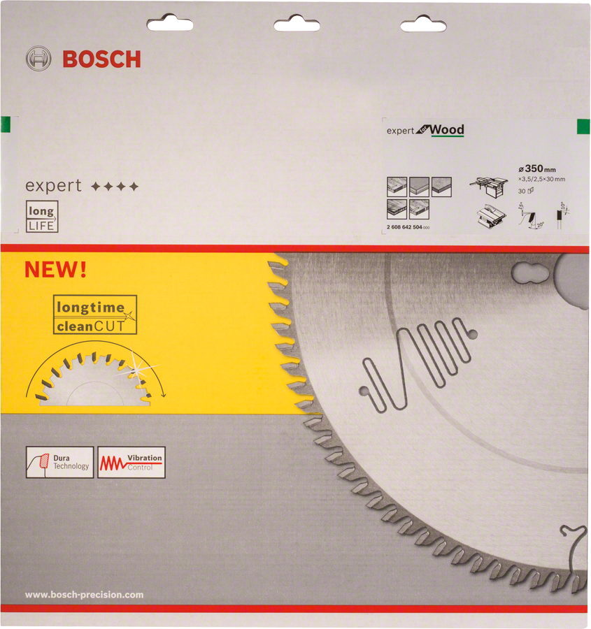 Bosch Expert for Wood cirkelsågblad 350 mm för långvarigt rent snitt.