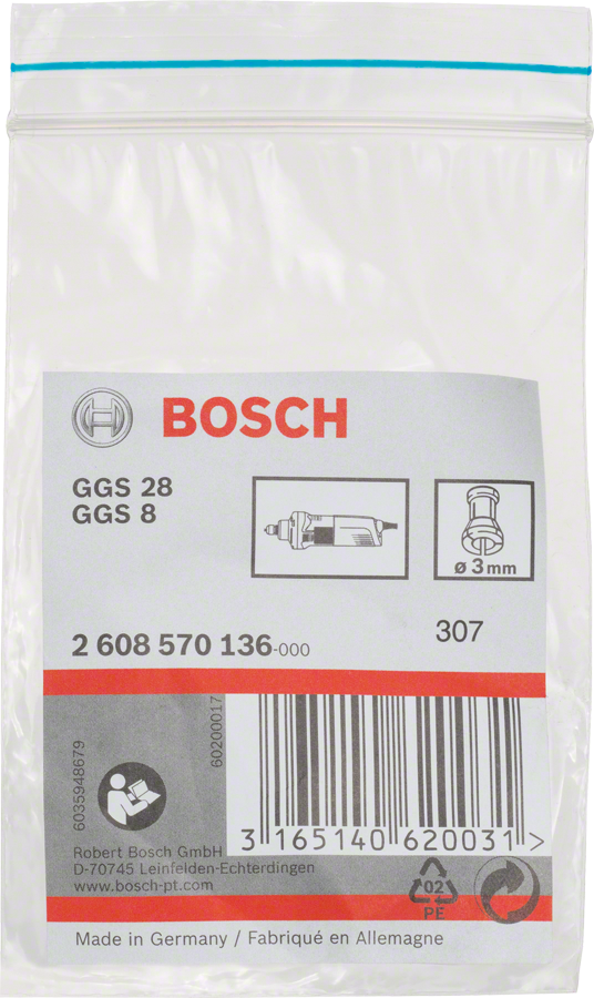 Bosch 3 mm spännhylsa utan låsmutter.