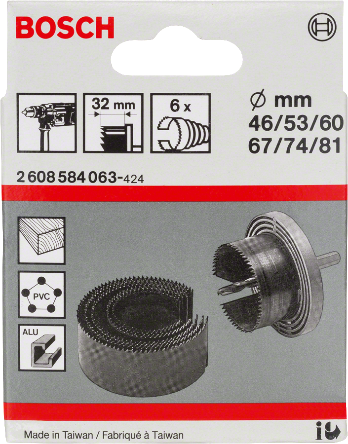 Bosch hålskärset med 6 delar, 46–81 mm.
